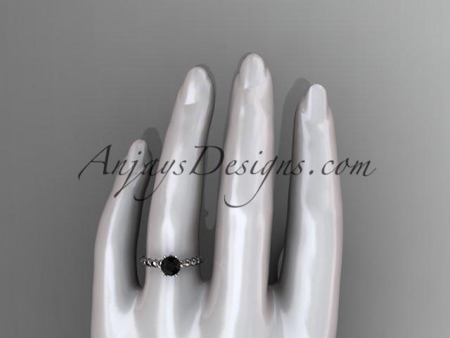 14k white gold diamond vine and leaf wedding ring, engagement ring with Black Diamond center stone ADLR34 - AnjaysDesigns