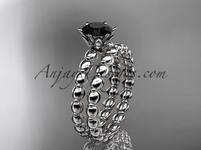 platinum diamond wedding ring, engagement set with a Black Diamond center stone ADLR34S - AnjaysDesigns