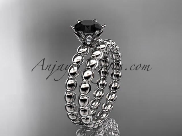 14k white gold diamond wedding ring, engagement set with a Black Diamond center stone ADLR34S - AnjaysDesigns