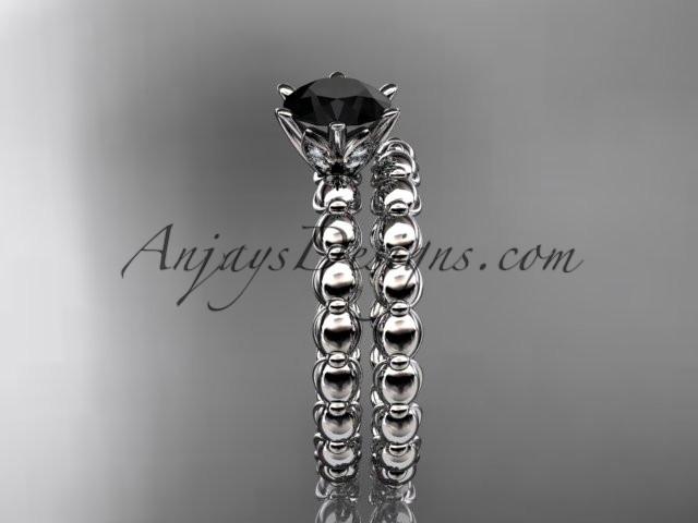 platinum diamond wedding ring, engagement set with a Black Diamond center stone ADLR34S - AnjaysDesigns