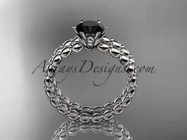 platinum diamond wedding ring, engagement set with a Black Diamond center stone ADLR34S - AnjaysDesigns
