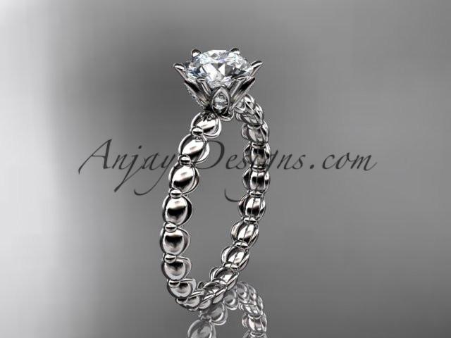 Platinum diamond vine and leaf wedding ring, engagement ring with "Forever One" Moissanite center stone ADLR34 - AnjaysDesigns