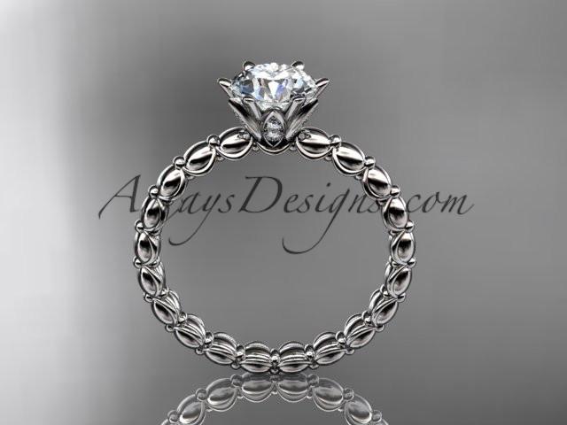 14k white gold diamond vine and leaf wedding ring, engagement ring with "Forever One" Moissanite center stone ADLR34 - AnjaysDesigns