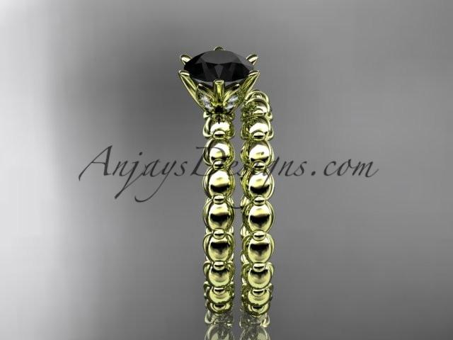 14k yellow gold diamond wedding ring, engagement set with a Black Diamond center stone ADLR34S - AnjaysDesigns