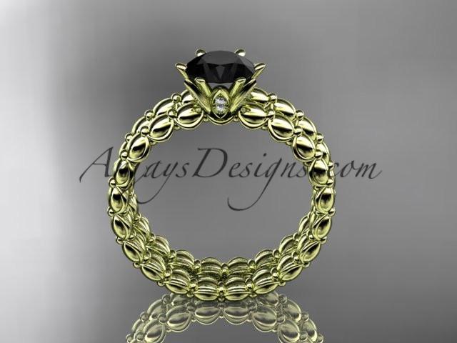 14k yellow gold diamond wedding ring, engagement set with a Black Diamond center stone ADLR34S - AnjaysDesigns