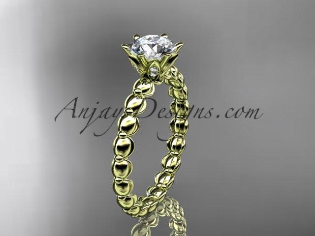 14k yellow gold diamond vine and leaf wedding ring, engagement ring with "Forever One" Moissanite center stone ADLR34 - AnjaysDesigns