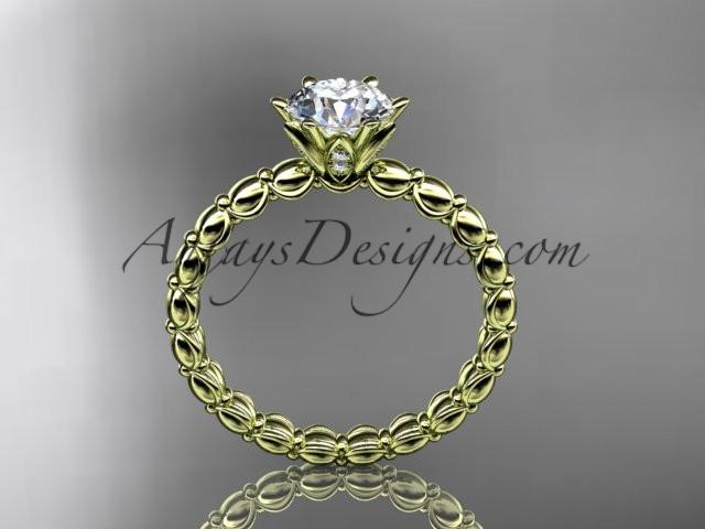 14k yellow gold diamond vine and leaf wedding ring, engagement ring with "Forever One" Moissanite center stone ADLR34 - AnjaysDesigns