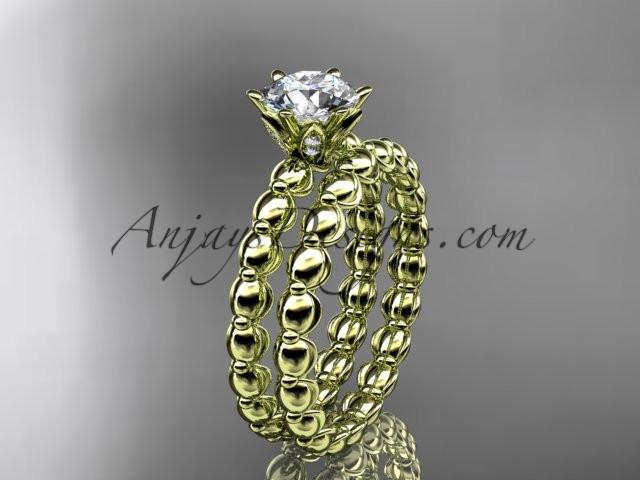 14k yellow gold diamond wedding ring, engagement set with a "Forever One" Moissanite ADLR34S - AnjaysDesigns