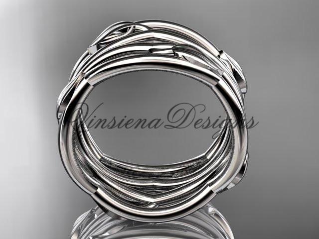 14kt white gold leaf and vine wedding ring, wedding band ADLR351B