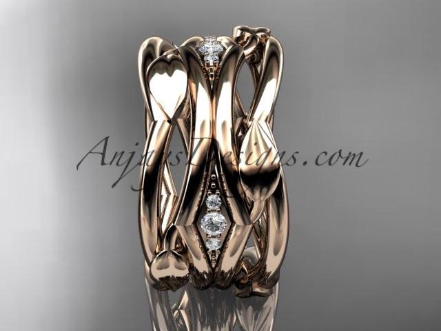 14kt rose gold leaf and vine wedding ring, wedding band ADLR351B - AnjaysDesigns
