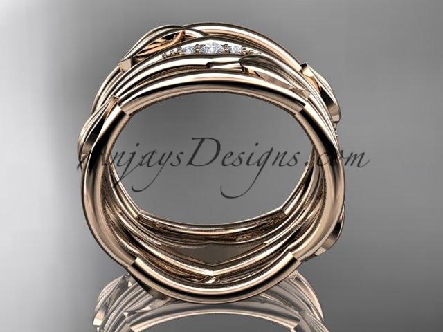 14kt rose gold leaf and vine wedding ring, wedding band ADLR351B - AnjaysDesigns