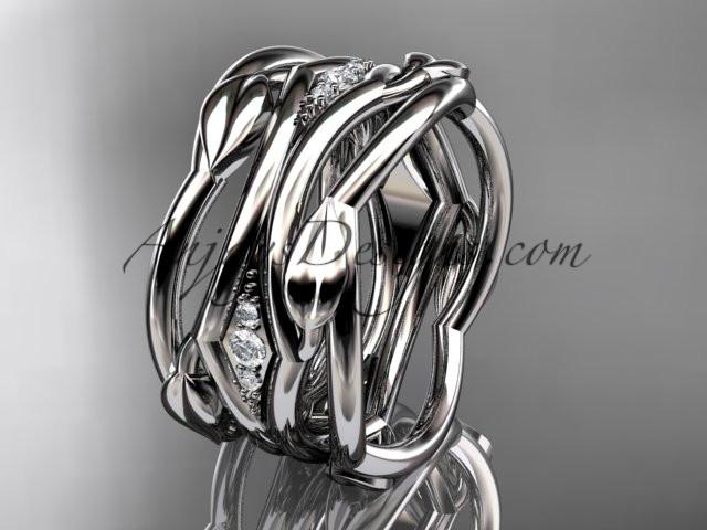 platinum leaf and vine wedding ring, wedding band ADLR351B - AnjaysDesigns