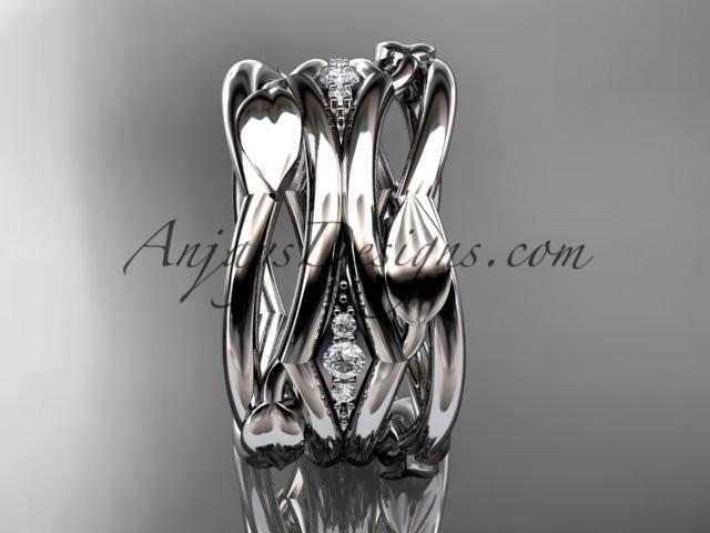 14kt white gold leaf and vine wedding ring, wedding band ADLR351B - AnjaysDesigns
