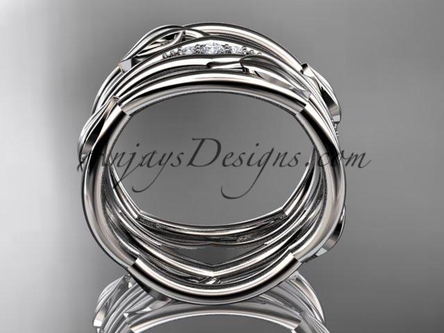 14kt white gold leaf and vine wedding ring, wedding band ADLR351B - AnjaysDesigns