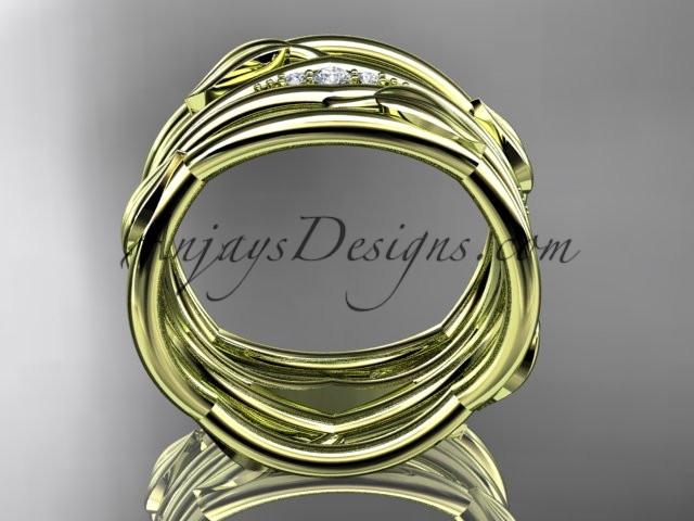 14kt yellow gold leaf and vine wedding ring, wedding band ADLR351B - AnjaysDesigns