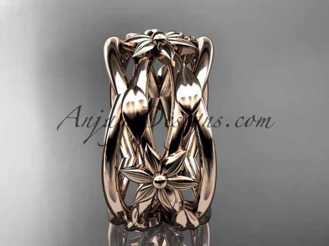 14kt rose gold leaf and vine, flower wedding ring,wedding band ADLR352G - AnjaysDesigns