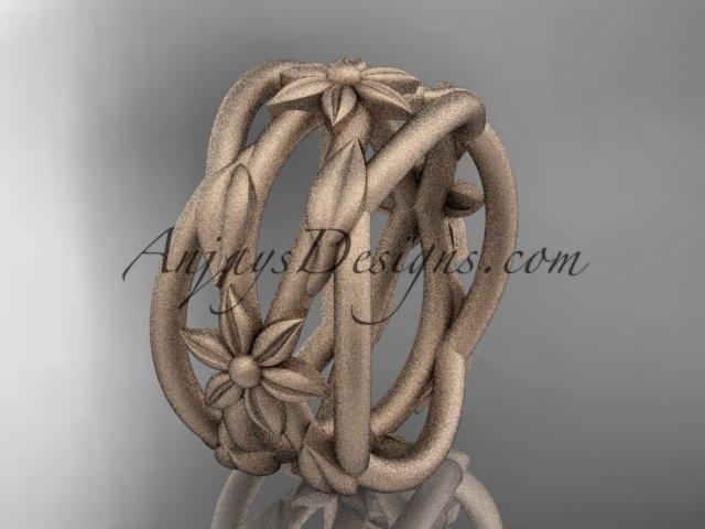 14kt rose gold matte finish leaf and vine, flower wedding ring,wedding band ADLR352G - AnjaysDesigns