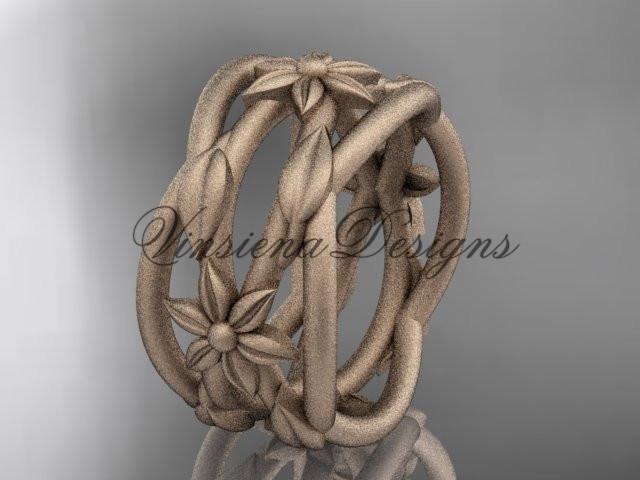 14kt rose gold matte finish leaf, flower wedding ring, wedding band ADLR352G