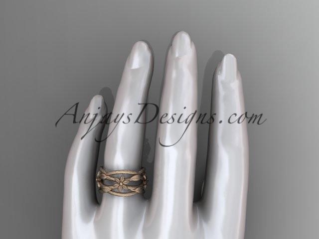 14kt rose gold matte finish leaf and vine, flower wedding ring,wedding band ADLR352G - AnjaysDesigns