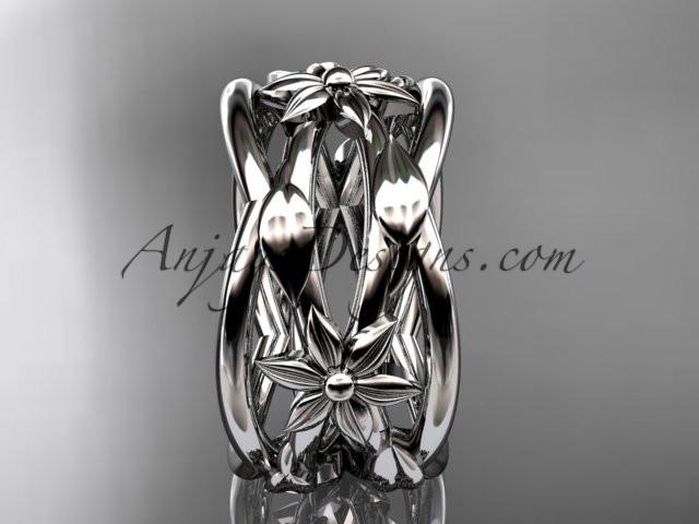 platinum leaf and vine, flower wedding ring,wedding band ADLR352G - AnjaysDesigns