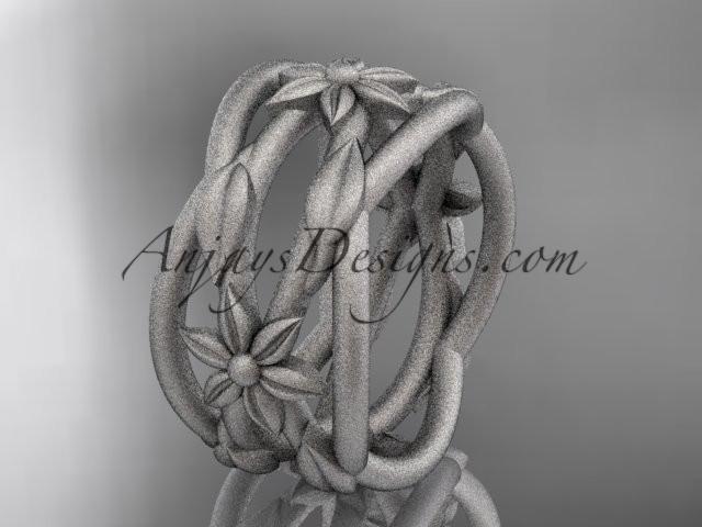 platinum matte finish leaf and vine, flower wedding ring,wedding band ADLR352G - AnjaysDesigns