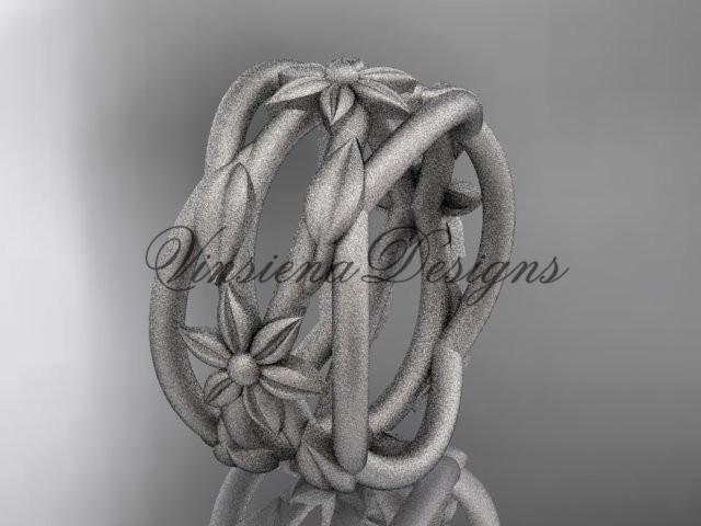 14kt white gold matte finish leaf, flower wedding ring, wedding band ADLR352G