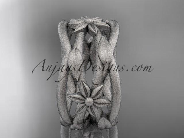platinum matte finish leaf and vine, flower wedding ring,wedding band ADLR352G - AnjaysDesigns