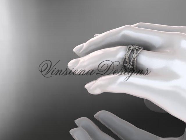 14kt white gold matte finish leaf, flower wedding ring, wedding band ADLR352G