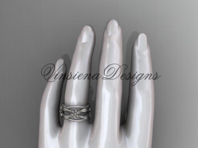 14kt white gold matte finish leaf, flower wedding ring, wedding band ADLR352G