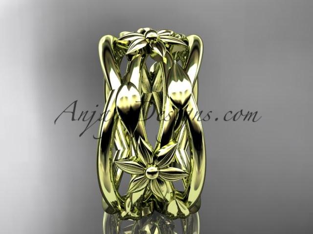 14kt yellow gold leaf and vine, flower wedding ring,wedding band ADLR352G - AnjaysDesigns