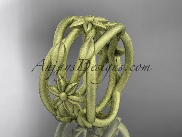 14kt yellow gold matte finish leaf and vine, flower wedding ring,wedding band ADLR352G - AnjaysDesigns