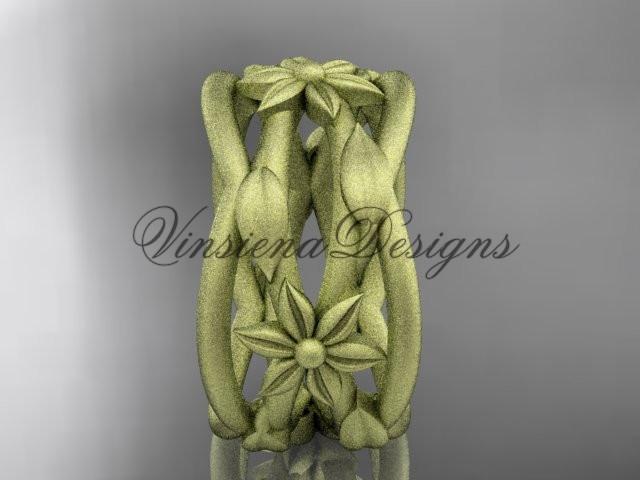 14kt yellow gold matte finish leaf and vine, flower wedding band ADLR352G