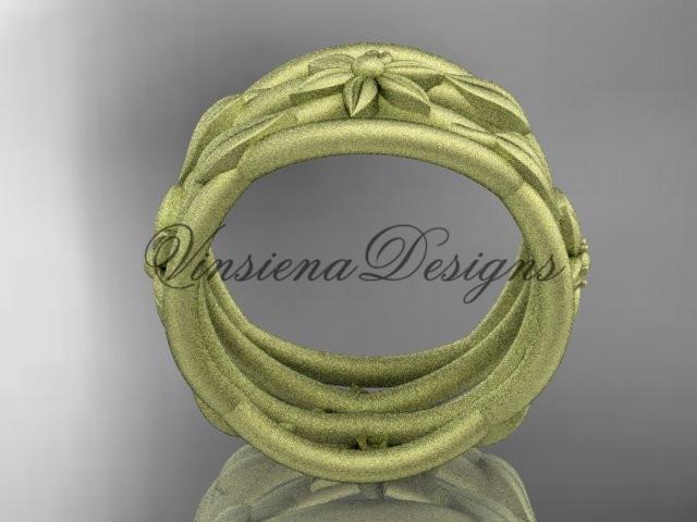 14kt yellow gold matte finish leaf and vine, flower wedding band ADLR352G