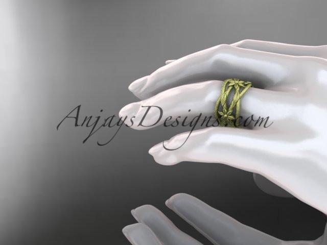 14kt yellow gold matte finish leaf and vine, flower wedding ring,wedding band ADLR352G - AnjaysDesigns