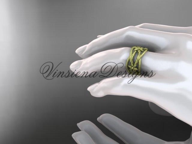 14kt yellow gold matte finish leaf and vine, flower wedding band ADLR352G