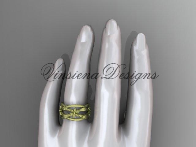 14kt yellow gold matte finish leaf and vine, flower wedding band ADLR352G