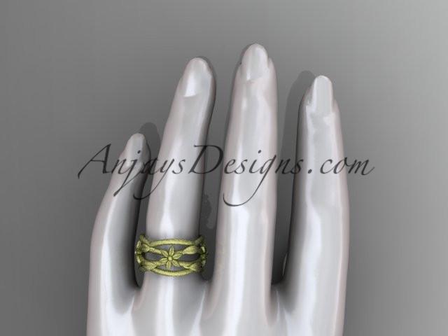 14kt yellow gold matte finish leaf and vine, flower wedding ring,wedding band ADLR352G - AnjaysDesigns