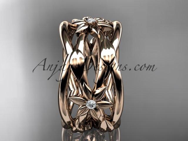 14kt rose gold leaf and vine, flower wedding ring,wedding band ADLR352B - AnjaysDesigns