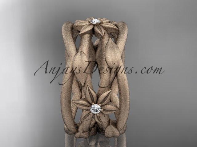14kt rose gold matte finish leaf and vine, flower wedding ring,wedding band ADLR352B - AnjaysDesigns