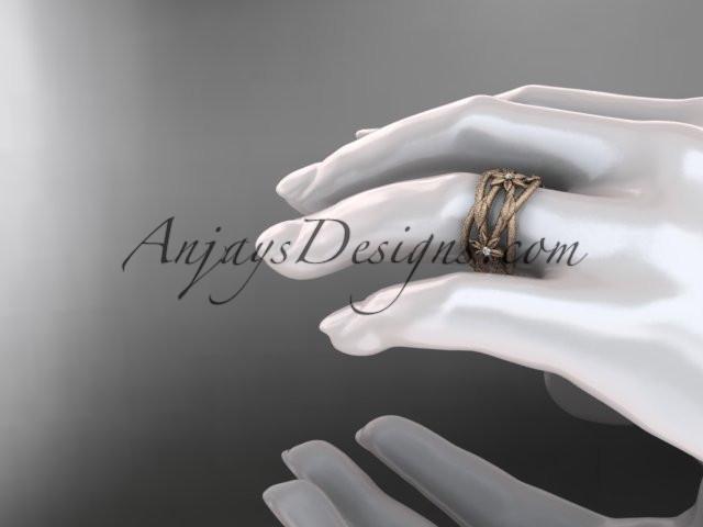 14kt rose gold matte finish leaf and vine, flower wedding ring,wedding band ADLR352B - AnjaysDesigns