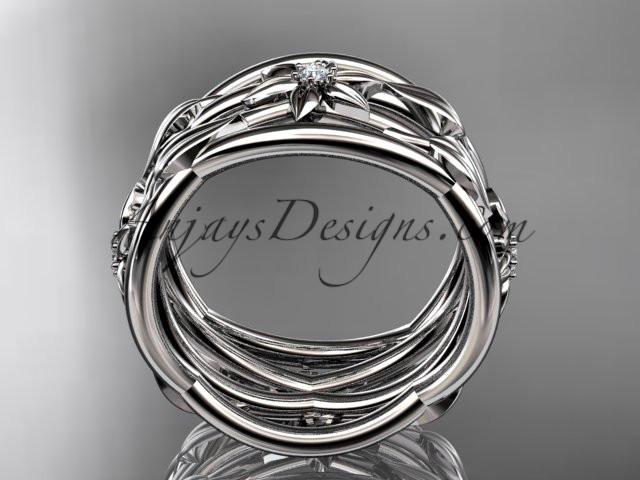 14kt white gold leaf and vine, flower wedding ring,wedding band ADLR352B - AnjaysDesigns