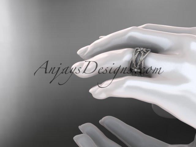 14kt white gold matte finish leaf and vine, flower wedding ring,wedding band ADLR352B - AnjaysDesigns