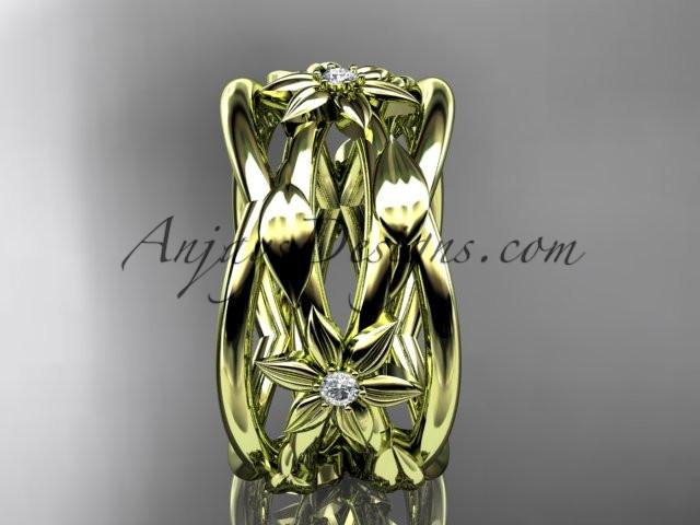 14kt yellow gold leaf and vine, flower wedding ring,wedding band ADLR352B - AnjaysDesigns
