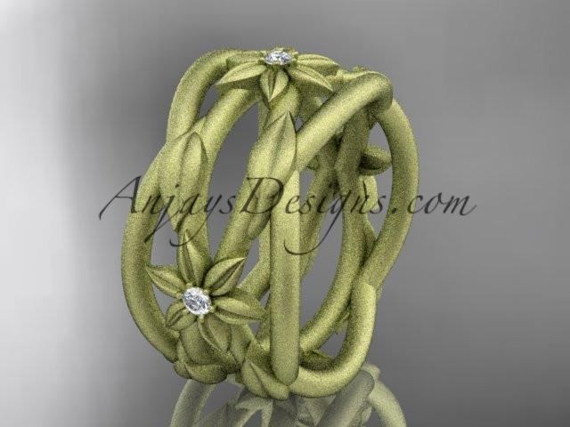 14kt yellow gold matte finish leaf and vine, flower wedding ring,wedding band ADLR352B - AnjaysDesigns