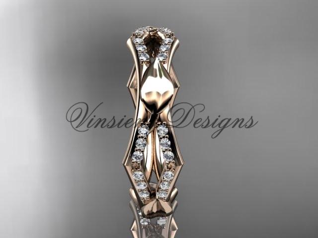 14k rose gold diamond leaf and vine wedding ring, engagement ring ADLR353B