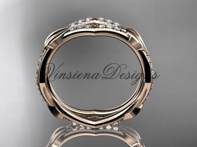 14k rose gold diamond leaf and vine wedding ring, engagement ring ADLR353B