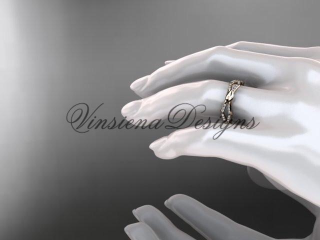 14k rose gold diamond leaf and vine wedding ring, engagement ring ADLR353B