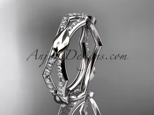 14k white gold diamond leaf and vine wedding band,engagement ring ADLR353B - AnjaysDesigns