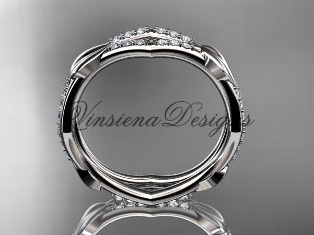 14k white gold diamond leaf and vine wedding ring, engagement ring ADLR353B