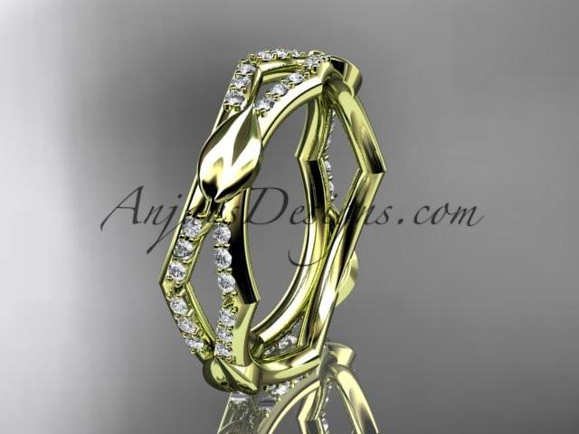14k yellow gold diamond leaf and vine wedding band,engagement ring ADLR353B - AnjaysDesigns